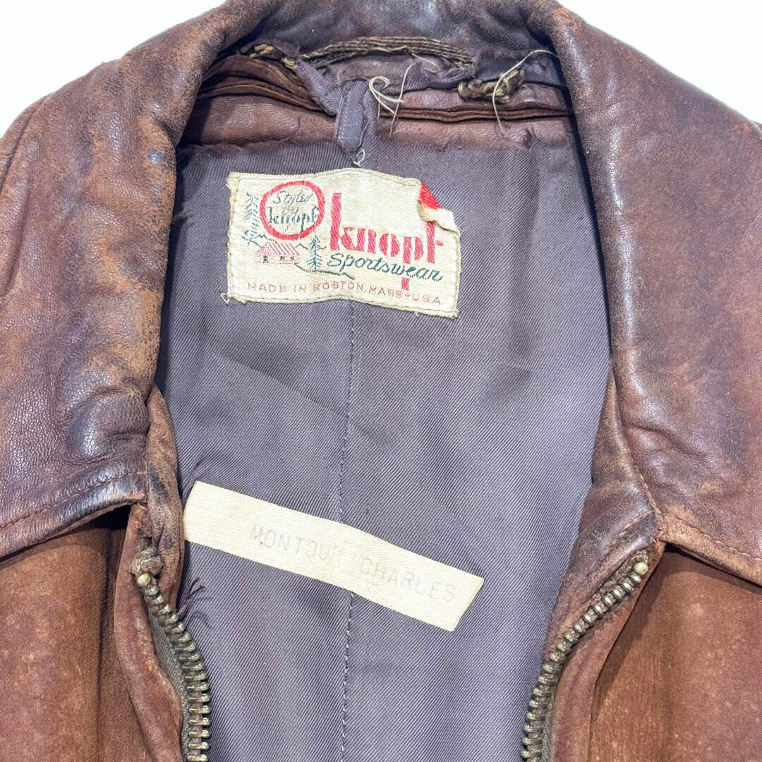 40年代 USA製 Knopf Sportswear レザージャケット ヴィンテージ ブラウン(メンズ L相当)中古 古着 T8337