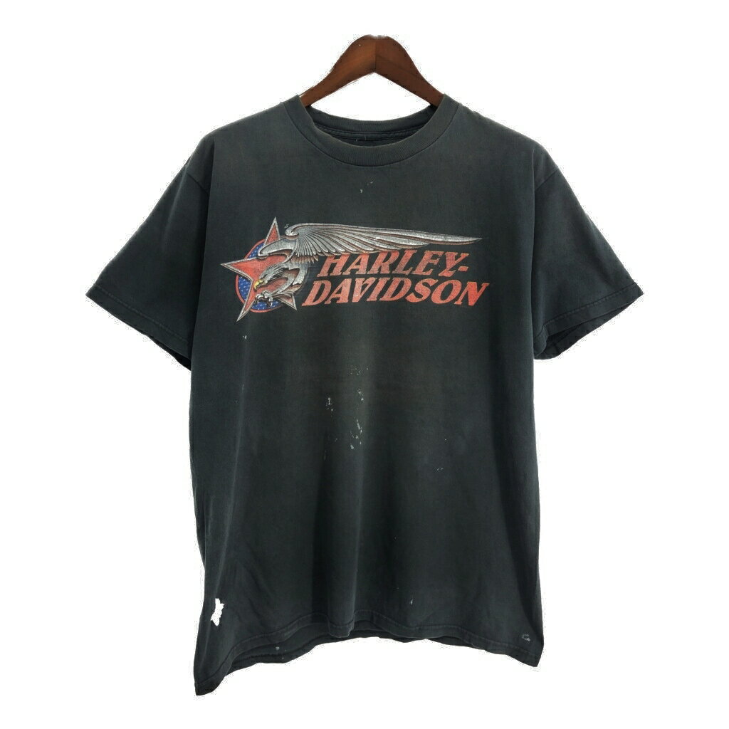 樂天商城 - 00年代 HARLEY DAVIDSON ハーレーダビッドソン 半袖Tシャツ モーターサイクル フェード ブラック(メンズ L相当)中古 古着 T8564