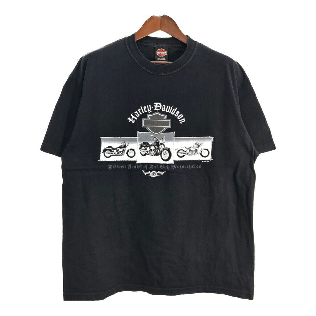 00年代 HARLEY DAVIDSON ハーレーダビッドソン 半袖Tシャツ モーターサイクル ブラック(メンズ XL)中古 古着 T8574