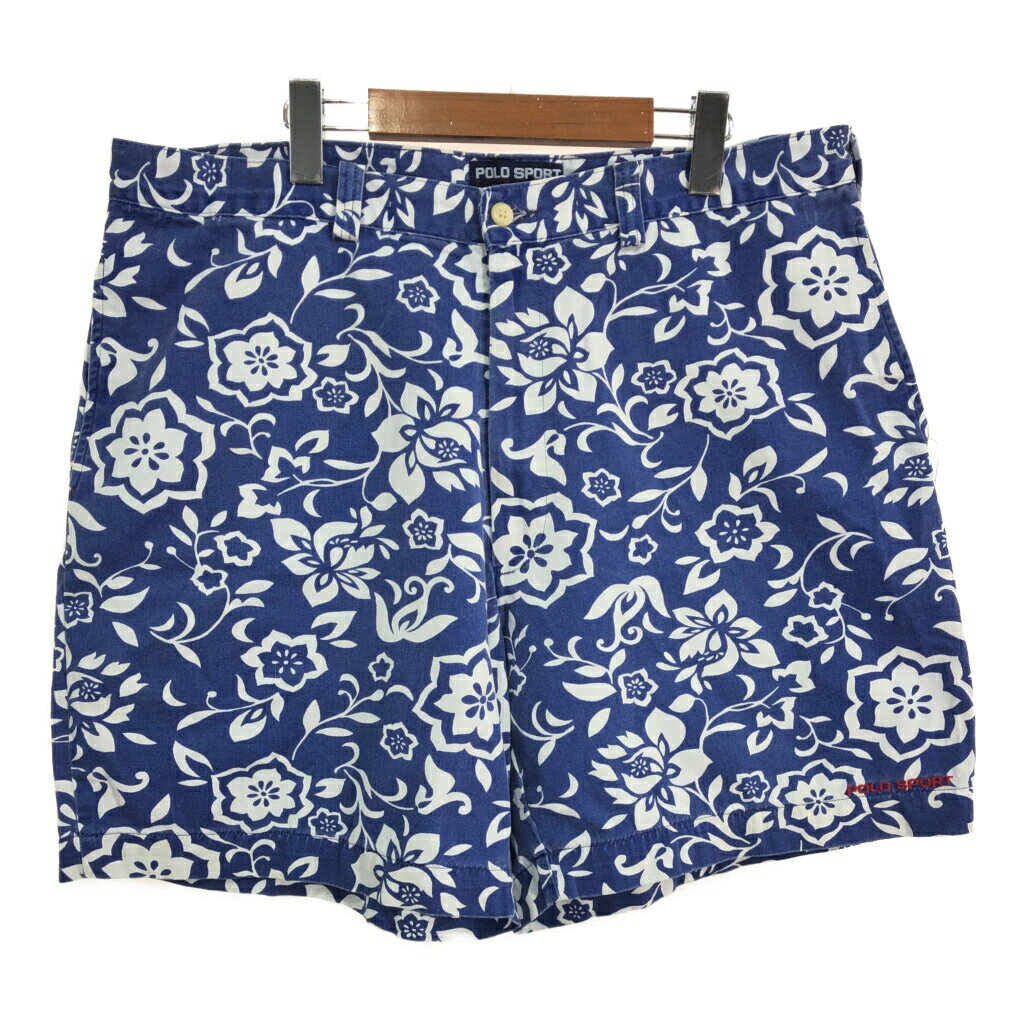 90年代 USA製 POLO SPORT ポロスポーツ ショートパンツ ラルフローレン 総柄 ネイビー(メンズ 40)中古 古着 T8725