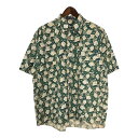 90年代 VAN HEUSEN ヴァン ヒューゼン リネンシャツ 総柄 グリーン(メンズ L)中古 古着 T9671(4)