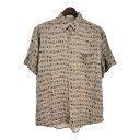 PERRY ELLIS ペリー エリス レーヨンシャツ 総柄 ライトブラウン(メンズ M)中古 古着 T9700(4)