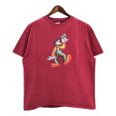 90年代 USA製 Disney ディズニー グーフィー 半袖Tシャツ キャラクター レッド(メンズ X-LARGE)中古 古着 U0227