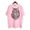 デッドストック 90年代 USA製 HEP CAT アニマルプリント ネコ 半袖Tシャツ 大きいサイズ ピンク(メンズ 2X)中古 古着 U0228