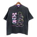 90年代 USA製 Disney ディズニー ミッキーマウス 半袖Tシャツ キャラクター ブラック(メンズ ONE SIZE)中古 古着 U0229