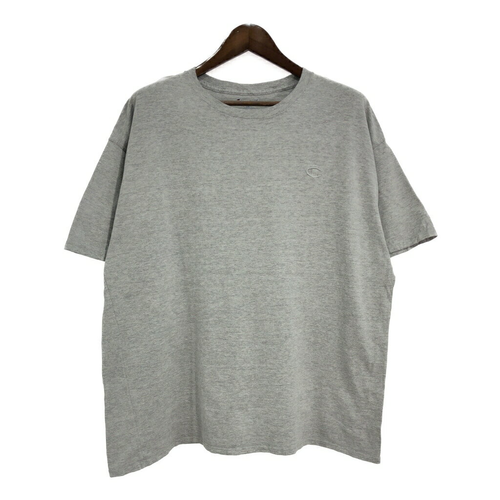 Champion チャンピオン 半袖Tシャツ 大きいサイズ ワンポイントロゴ グレー(メンズ 2XL)中古 古着 U0349
