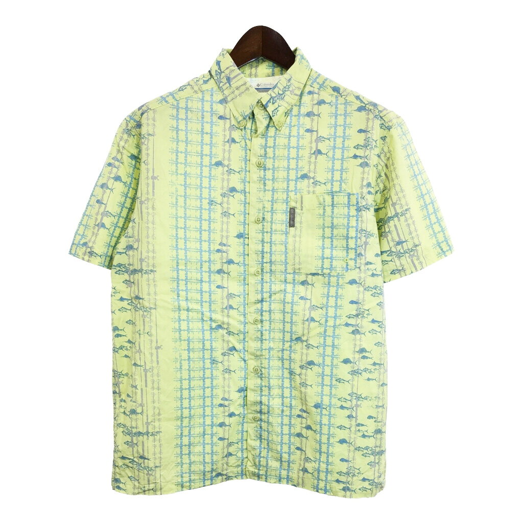 Columbia コロンビア PFG ボタンダウン フィッシングシャツ アウトドア 総柄 イエロー(メンズ M)中古 古着 U0537