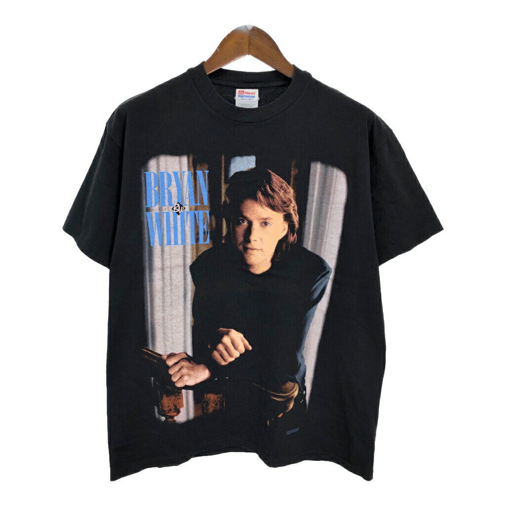 90年代 Hanes BRYAN WHITE Tシャツ ブラック(メンズ L)中古 古着 U0822