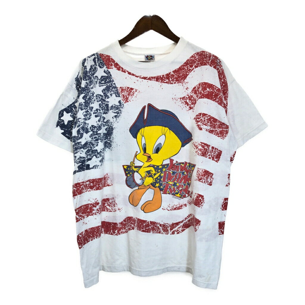 90年代 LOONEY TUNES ルーニー・テューンズ トゥイーティー Tweety Tシャツ キャラクター ホワイト(メンズ ONE SIZE)中古 古着 U1079