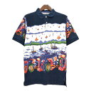90年代 CHAPS チャップス ラルフローレン ポロシャツ 総柄 ネイビー(メンズ L)中古 古着 U1661