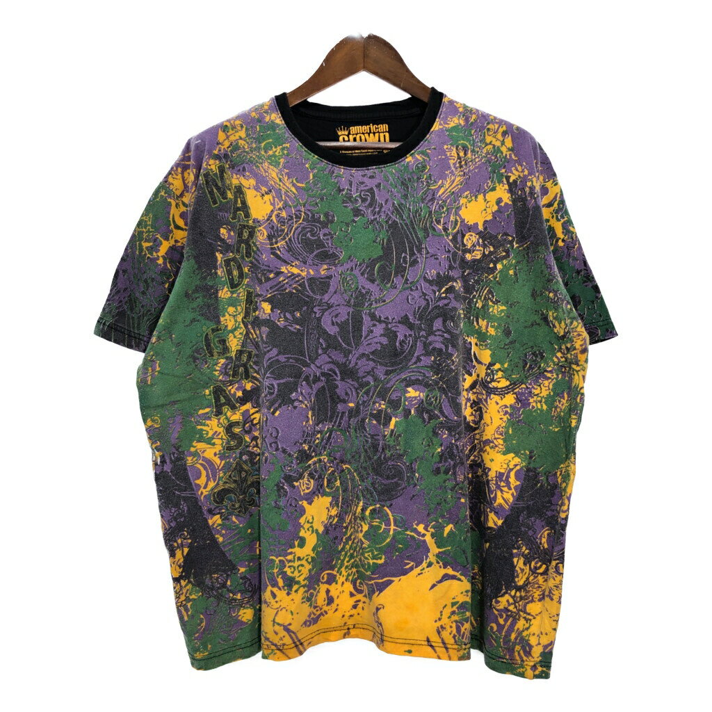 American Crown 総柄 Tシャツ マルチカラー(メンズ 2XL)中古 古着 U1678(4)
