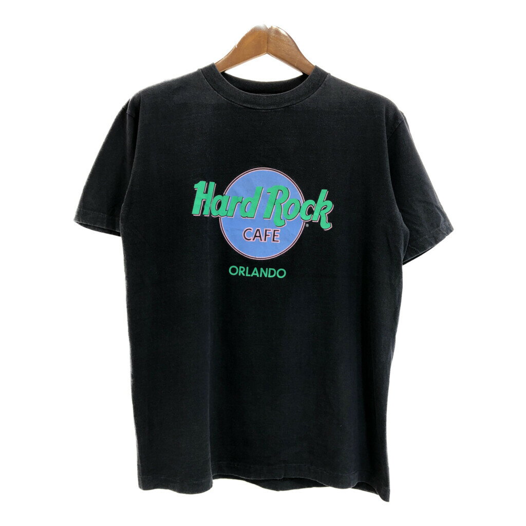 90年代 USA製 Hard Rock Cafe ハードロックカフェ 企業ロゴ Tシャツ ブラック(メンズ XL)中古 古着 U2543