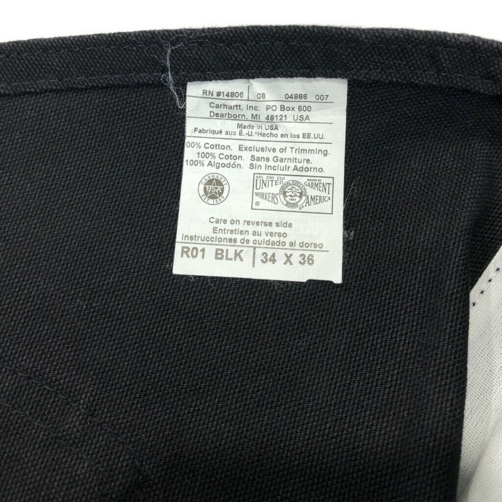 USA製 Carhartt カーハート ダック ダブルニー ビブオーバーオール オーバーオール ワーク ブラック(メンズ W34 L36)中古 古着 U2770