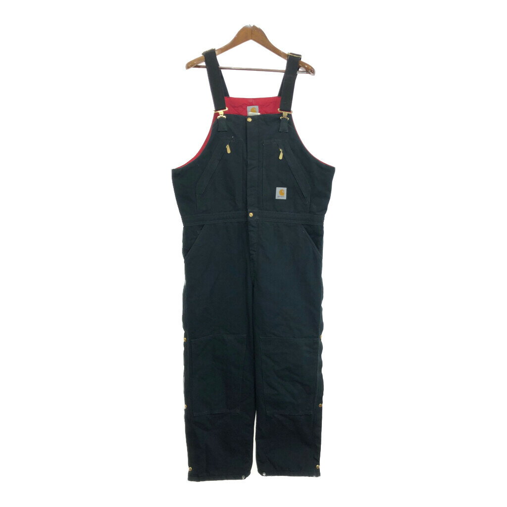 00年代 Carhartt カーハート ダック ダブルニー ビブオーバーオール 大きいサイズ ブラック(メンズ W40 L30)中古 古着 U3476