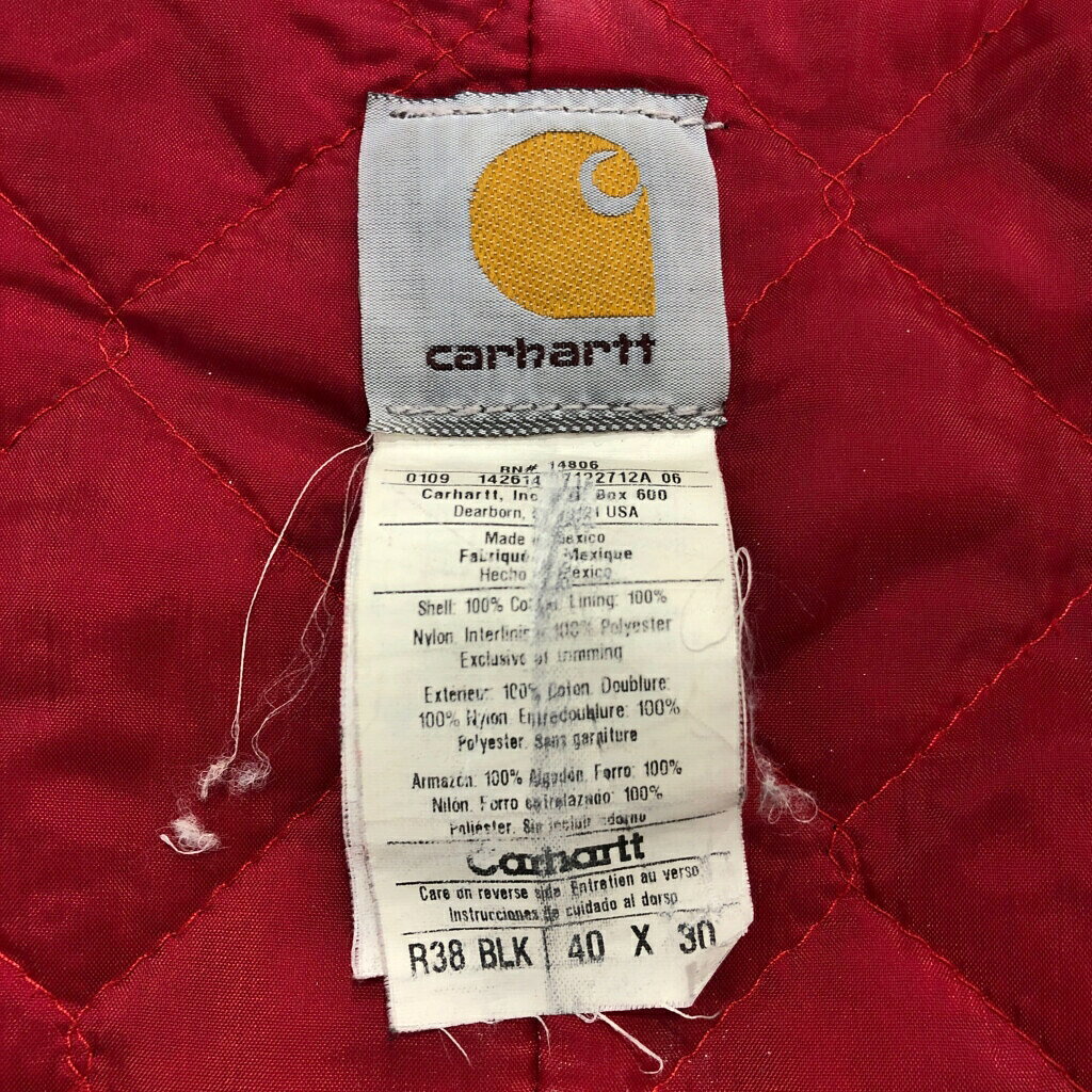 00年代 Carhartt カーハート ダック ダブルニー ビブオーバーオール 大きいサイズ ブラック(メンズ W40 L30)中古 古着 U3476