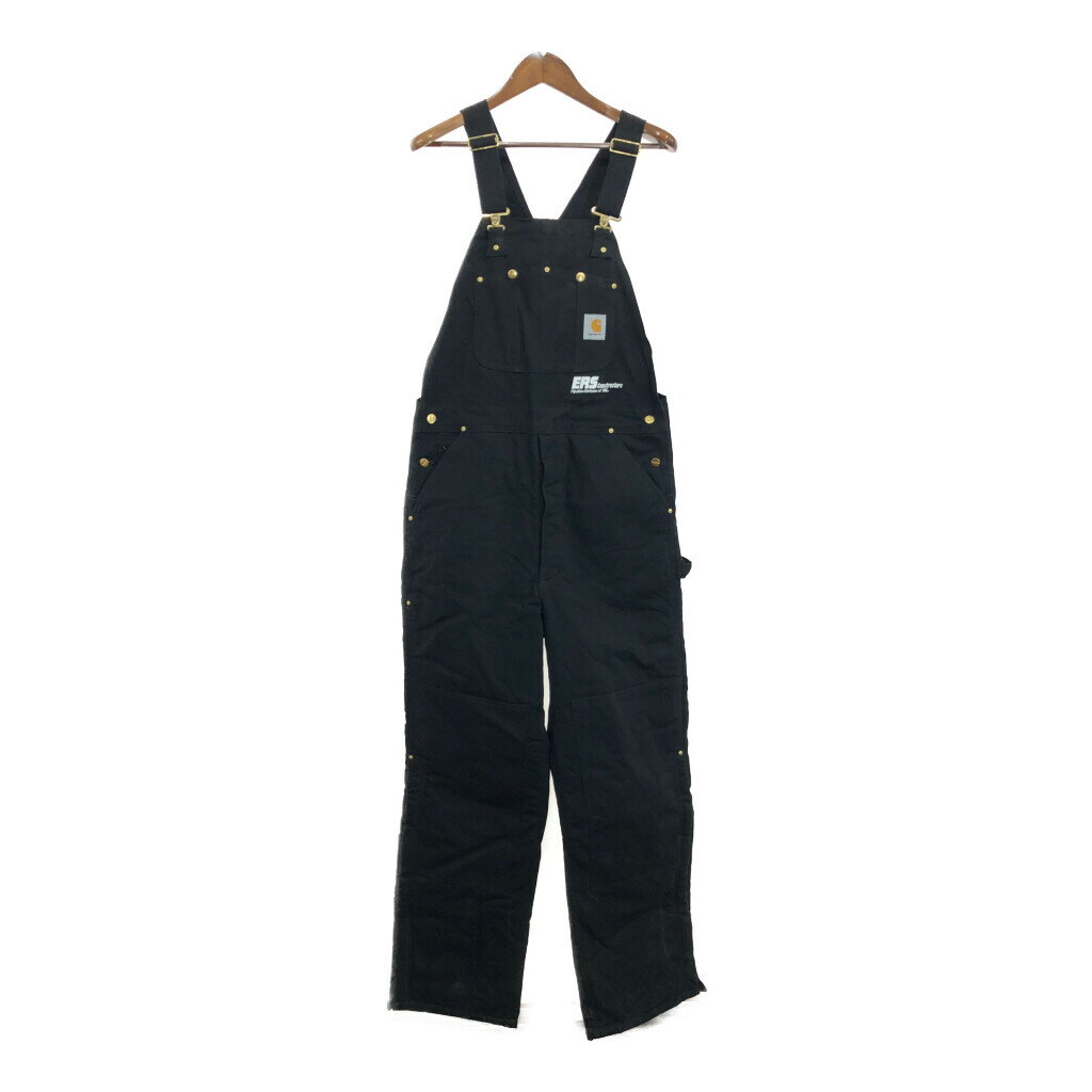 デッドストック USA製 Carhartt カーハート ダック ダブルニー ビブオーバーオール 大きいサイズ ブラック(メンズ 38×34)中古 古着 U3479