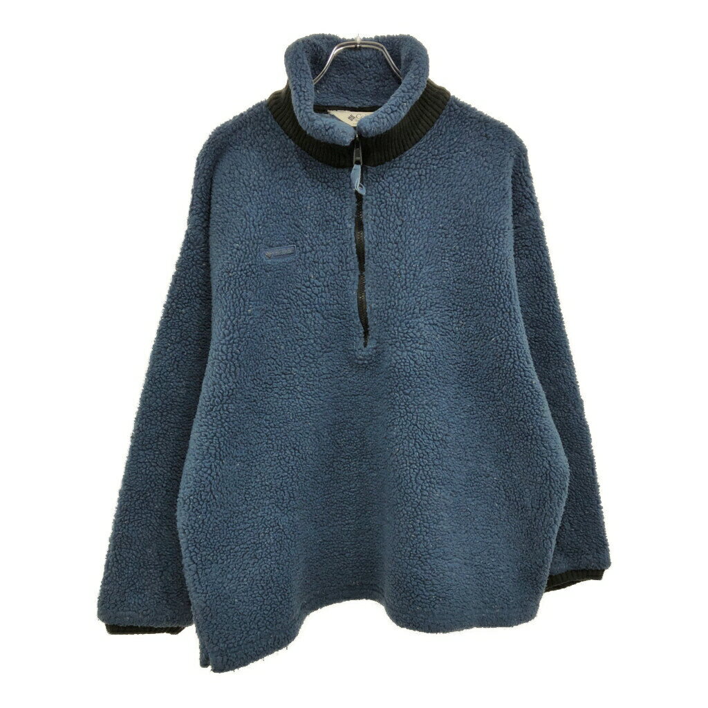 90年代 USA製 Columbia コロンビア ハーフジップ ボアフリースジャケット アウトドア ブルー(メンズ L)中古 古着 U4110
