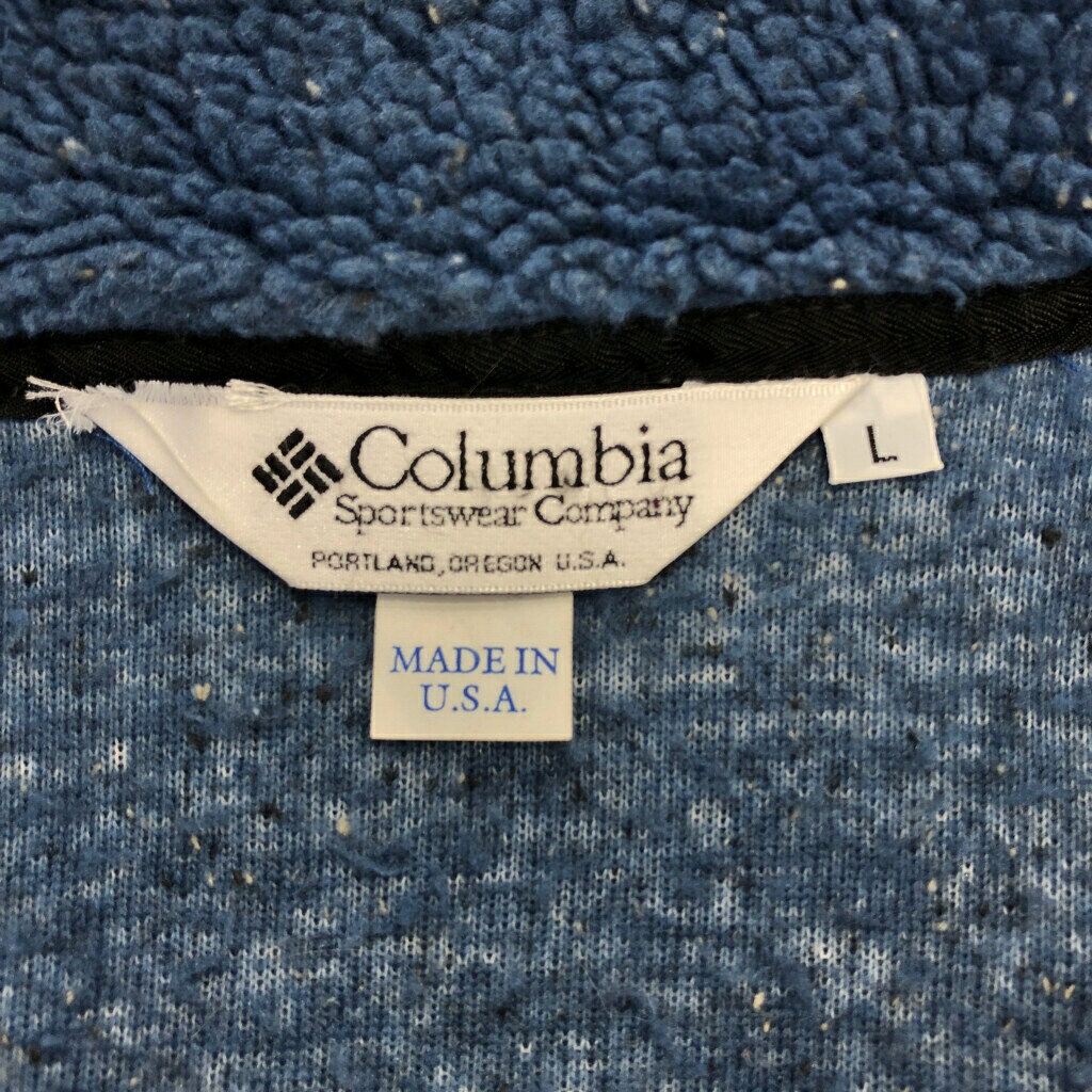 90年代 USA製 Columbia コロンビア ハーフジップ ボアフリースジャケット アウトドア ブルー(メンズ L)中古 古着 U4110