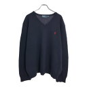 90年代 Polo by Ralph Lauren ポロ ラルフローレン Vネック ウール ニット セーター 大きいサイズ ネイビー(メンズ XXL)中古 古着 U4686