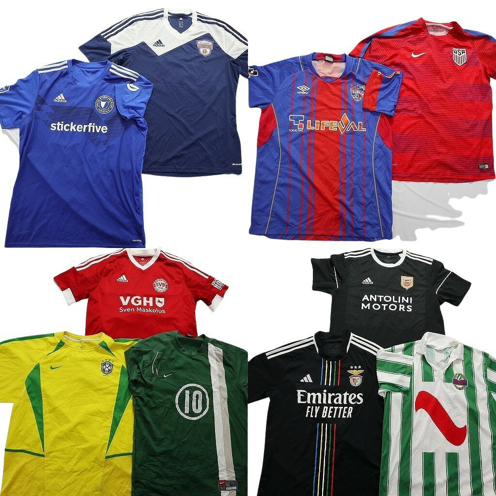 古着卸 まとめ売り サッカー ゲームシャツ ユニフォーム 10枚セット (メンズ L ) アディダス ナイキ アンブロ FC東京 中古 古着 NA6283