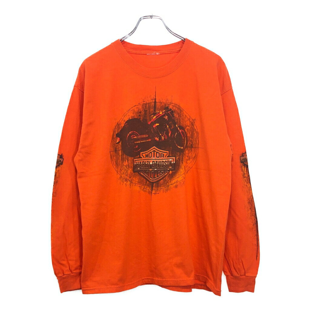 HARLEY DAVIDSON ハーレーダビッドソン 長袖Tシャツ モーターサイクル オレンジ(メンズ M相当)中古 古着 U5015