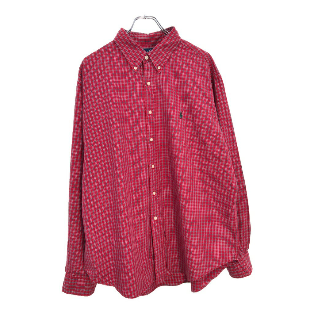 Polo by Ralph Lauren ポロ ラルフローレン ボタンダウン 長袖シャツ 大きいサイズ チェック レッド(メンズ XXL)中古 古着 U5352