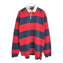 Polo by Ralph Lauren ポロ ラルフローレン ラガーシャツ ポロシャツ ファットボーダー レッド(メンズ XL)中古 古着 U5492