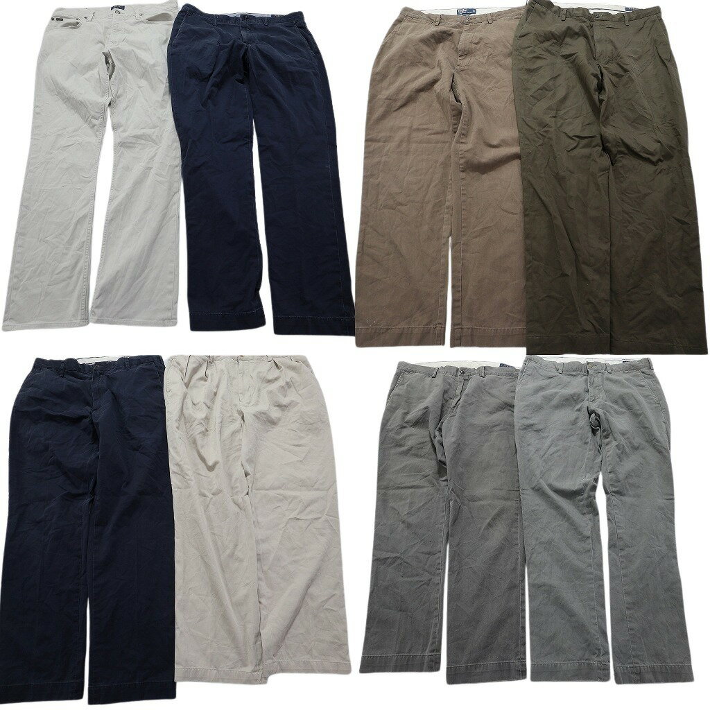古着卸 まとめ売り ラルフローレン コットン パンツ 8枚セット (メンズ 35 /36 ) チノパン ワークパンツ ネイビー 紺 中古 古着 NA8532