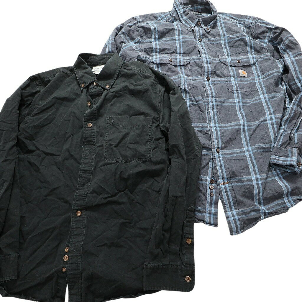 古着卸 まとめ売り カーハート Carhartt 長袖シャツ 8枚セット (メンズ M /L ) ワンポイント ウエスタン チェック ワッペン 古着 NA9490