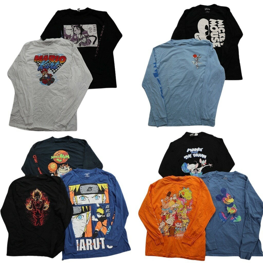 古着卸 まとめ売り キャラクター 長袖Tシャツ 10枚セット (メンズ L ) ミッキー マリオ ナルト ドラゴンボール 中古 古着 NA9822