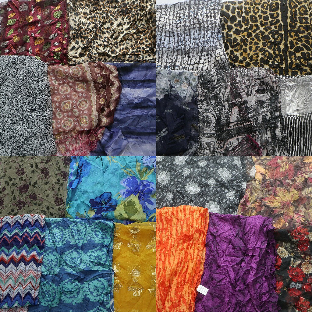 古着卸 まとめ売り ストール 柄MIX 小物 20枚セット (ユニセックス ) アニマル レオパード 花柄 リーフ 中古 古着 NB0306