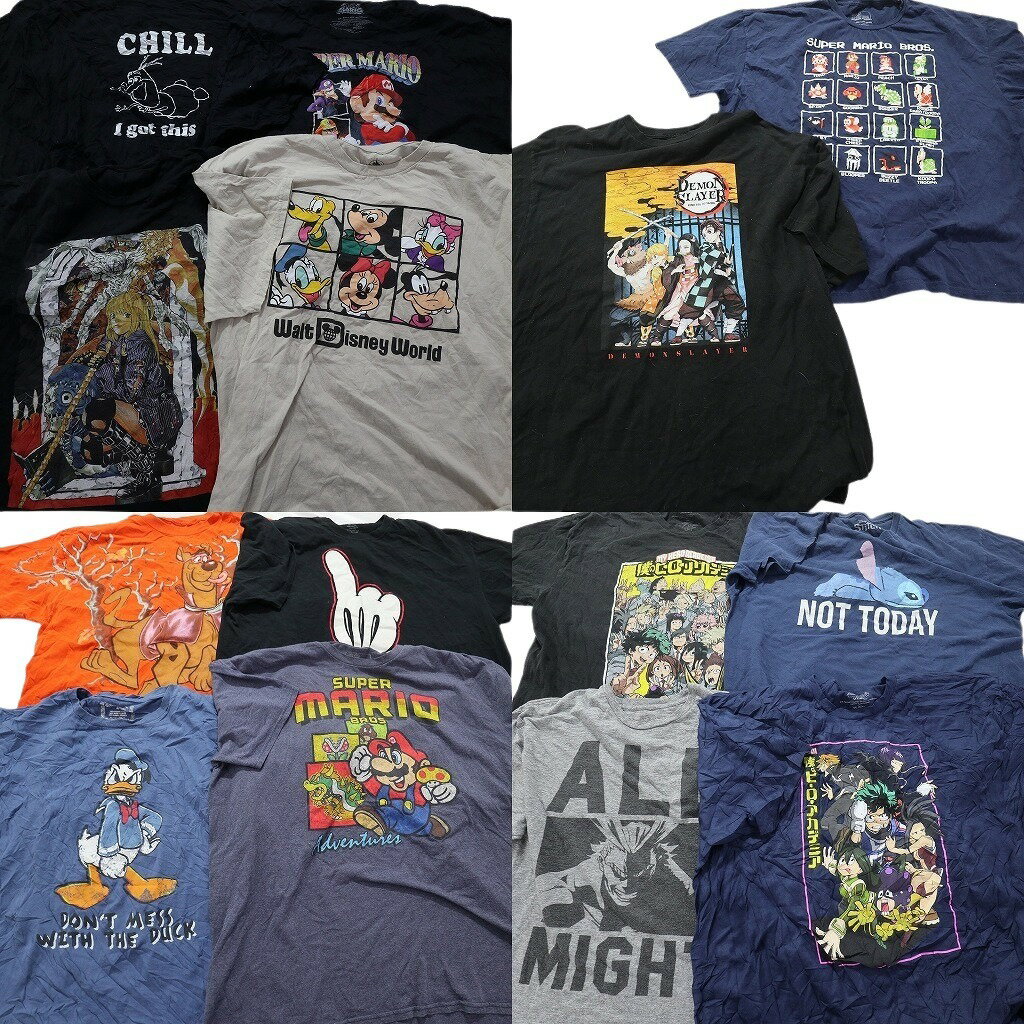古着卸 まとめ売り キャラクター 半袖Tシャツ 14枚セット (メンズ 2XL /3XL ) マリオ ミッキー ドナルドダック 中古 古着 NB0622