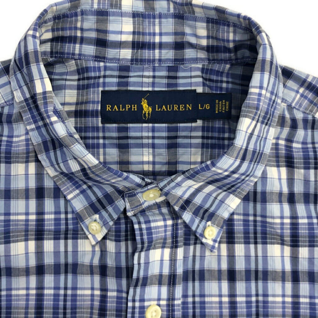 RALPH LAUREN ラルフローレン ボタンダウン 長袖シャツ チェック ブルー(メンズ L)中古 古着 U7140