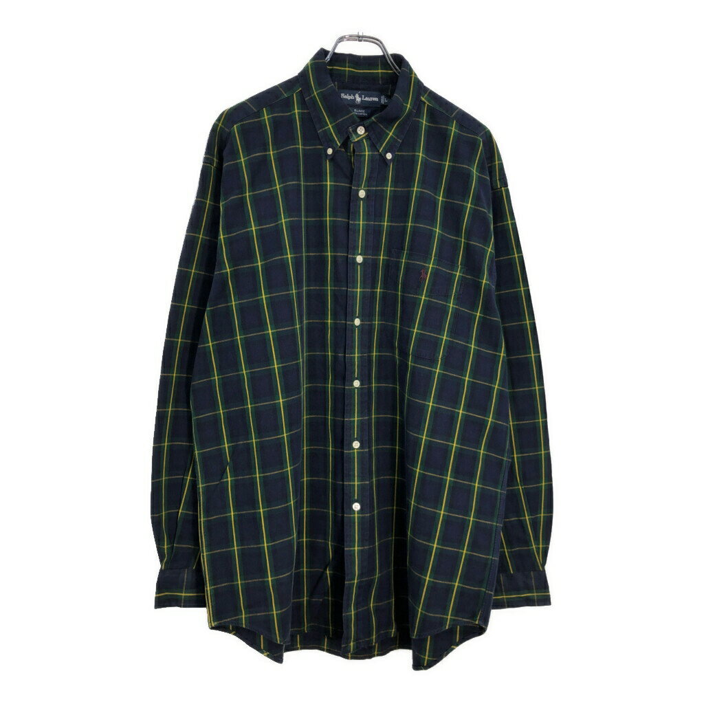 RALPH LAUREN ラルフローレン BLAIRE ボタンダウンシャツ チェック グリーン(メンズ L)中古 古着 U7289