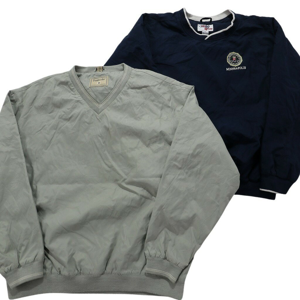 古着卸 まとめ売り スムースポリ プルオーバー ジャケット 6枚セット (メンズ XL ) ワンポイント Vネック 単色 ネイビー 中古 古着 NB1243