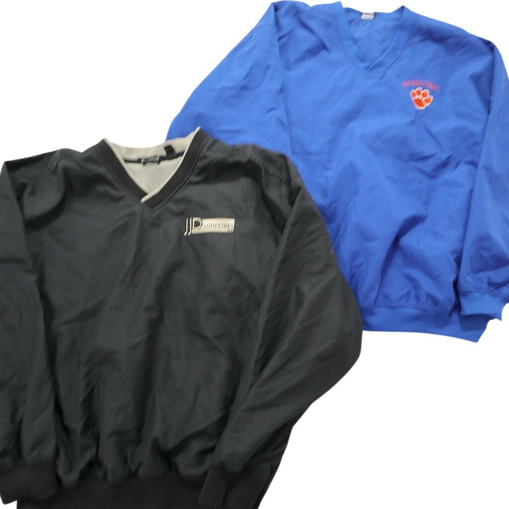 古着卸 まとめ売り スムースポリ プルオーバー ジャケット 6枚セット (メンズ XL ) ワンポイント Vネック 単色 ネイビー 中古 古着 NB1243