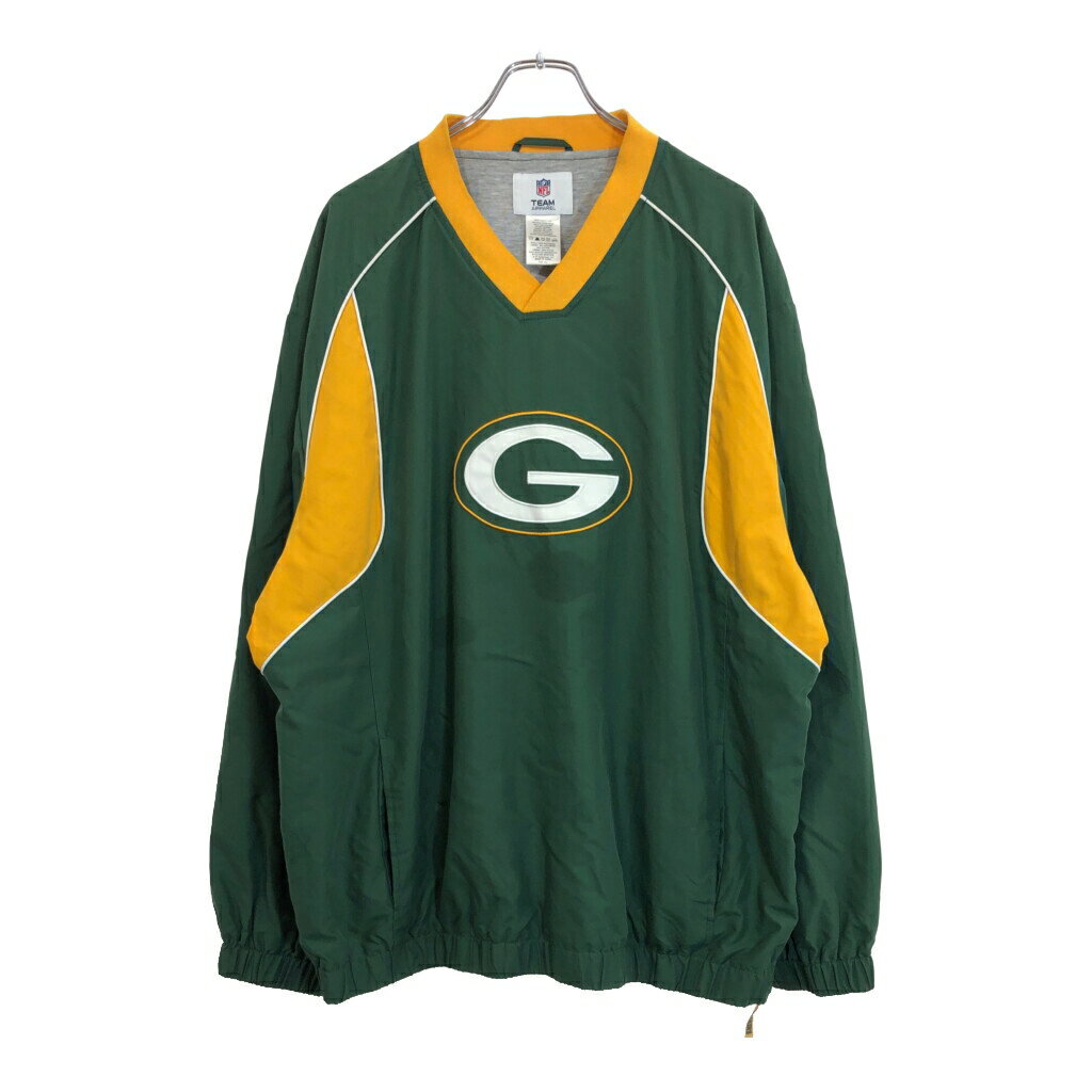 NFL グリーンベイ・パッカーズ Vネック プルオーバージャケット 大きいサイズ プロチーム アメフト グリーン(メンズ 2XL)中古 古着 U7412