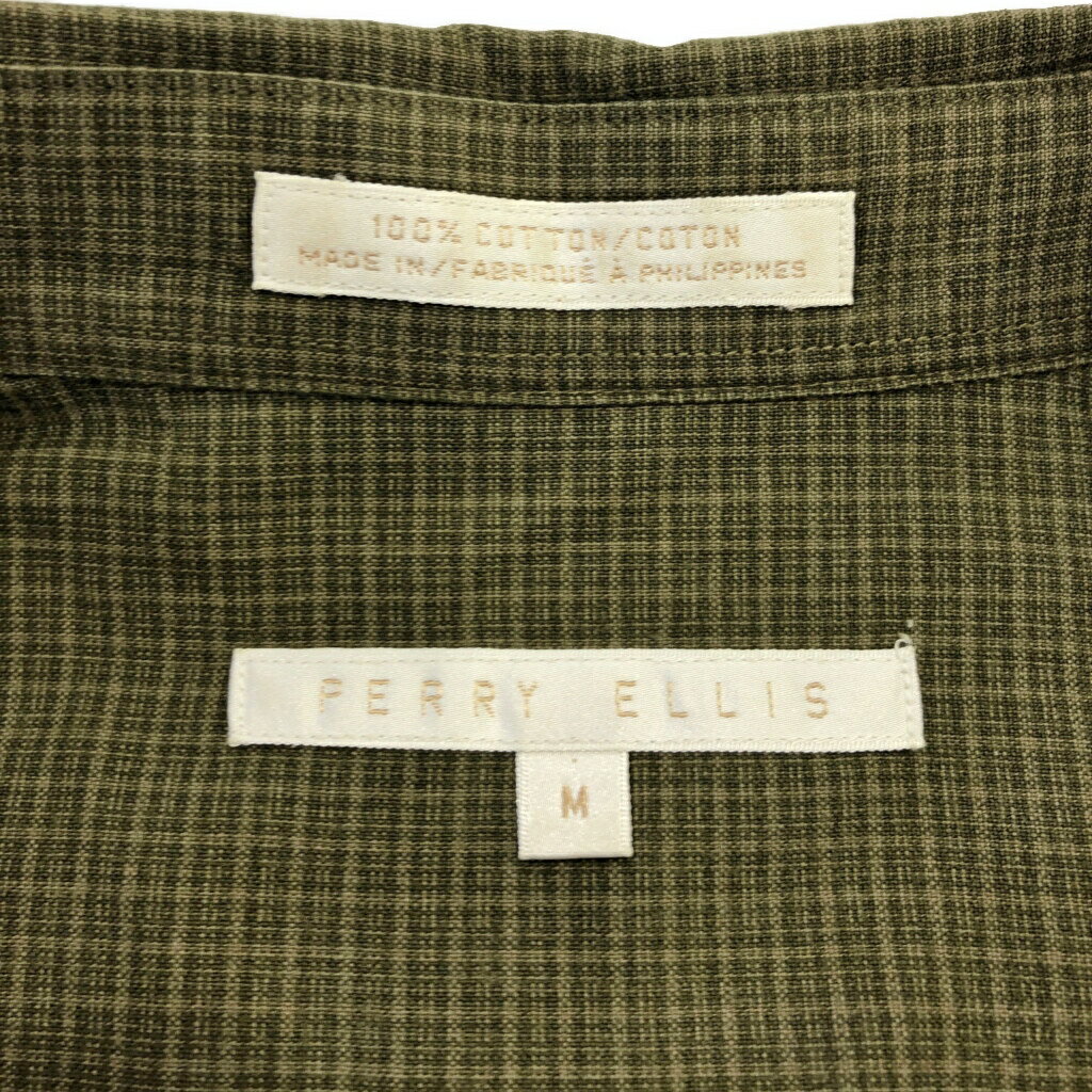 90年代 PERRY ELLIS ペリー エリス ボタンダウン 長袖シャツ チェック グリーン(メンズ M)中古 古着 U7449