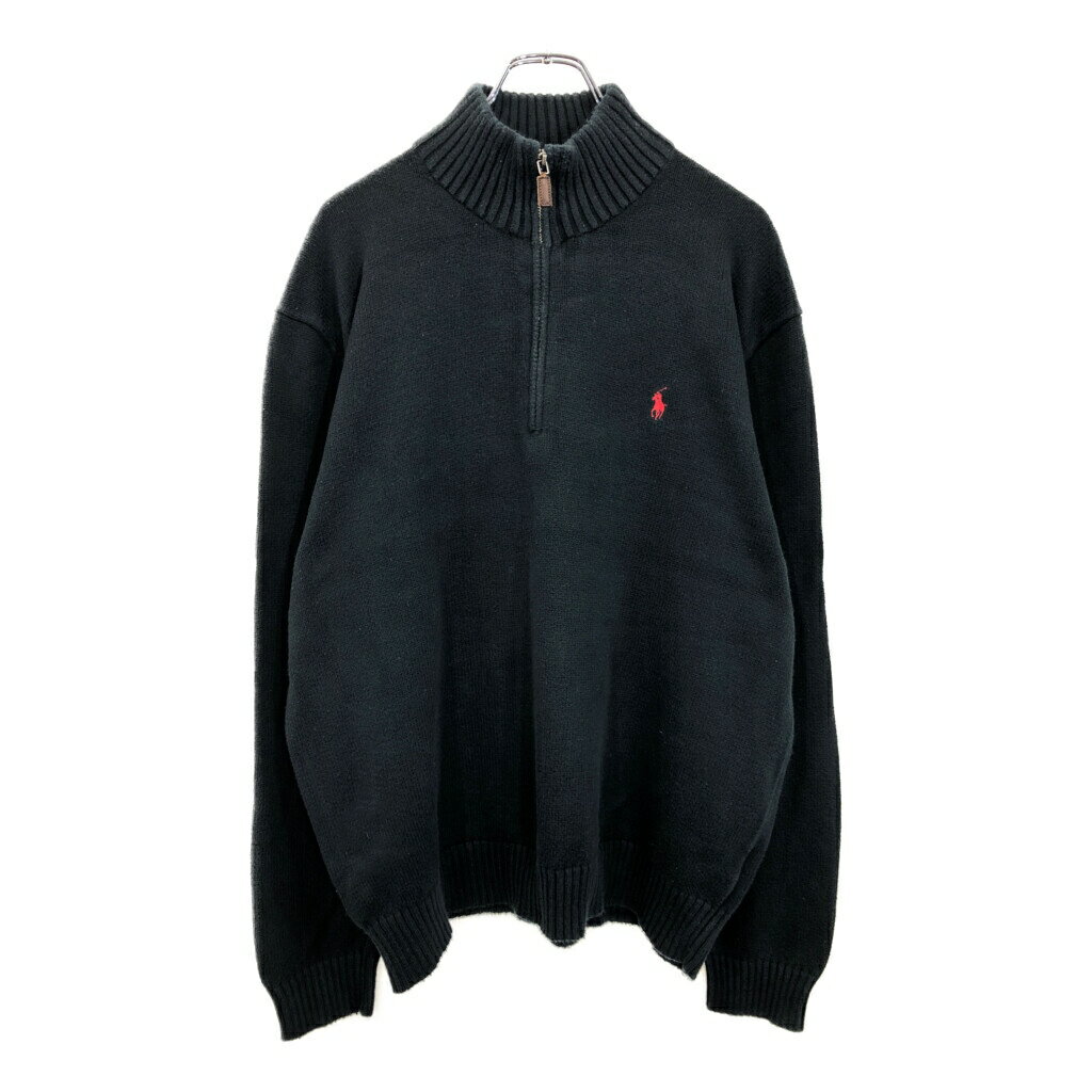 Polo by Ralph Lauren ポロ ラルフローレン ハーフジップ コットン セーター ブラック(メンズ XL)中古 古着 U7514
