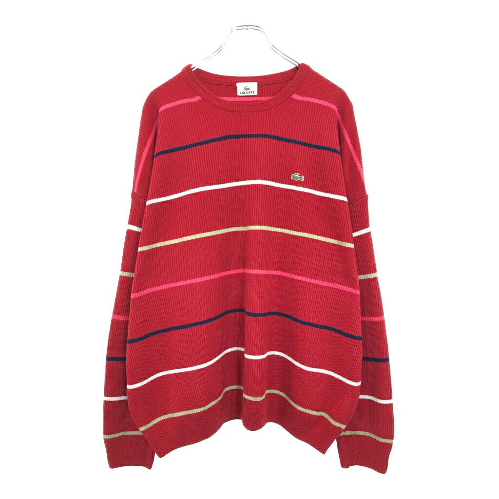 LACOSTE ラコステ コットン ニット セーター 大きいサイズ ボーダー レッド(メンズ 8)中古 古着 U7517