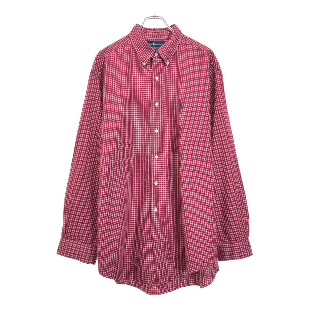 RALPH LAUREN ラルフローレン YARMOUTH ボタンダウン 長袖シャツ 大きいサイズ チェック レッド(メンズ 17)中古 古着 U7635