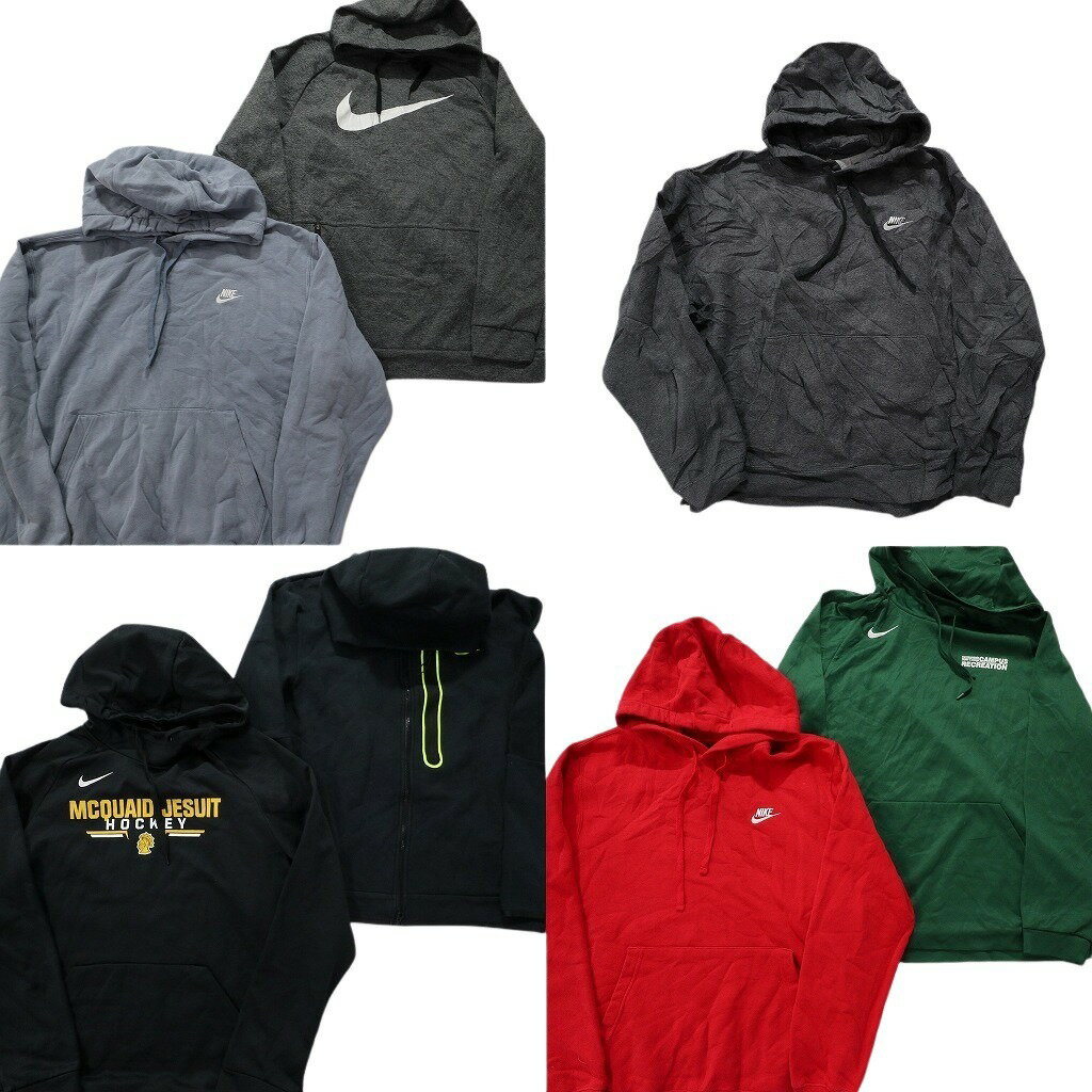 古着卸 まとめ売り ナイキ NIKE フーディー スウェット 7枚セット (メンズ L ) フルジップ チームロゴ 単色 ブラック 中古 古着 NB1694