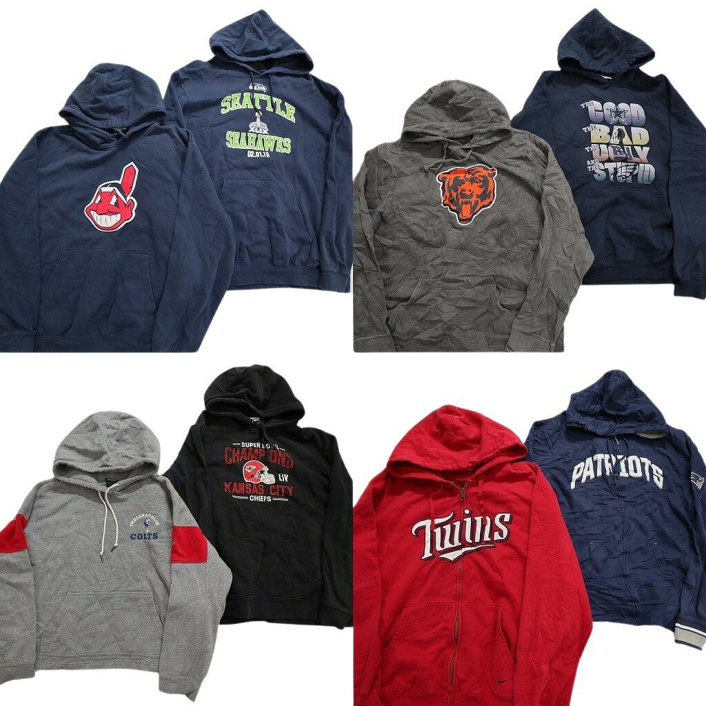 古着卸 まとめ売り プロチーム パーカー 8枚セット (メンズ XL /2XL ) ベアーズ ツインズ ペイトリオッツ NFL 中古 古着 NB1795