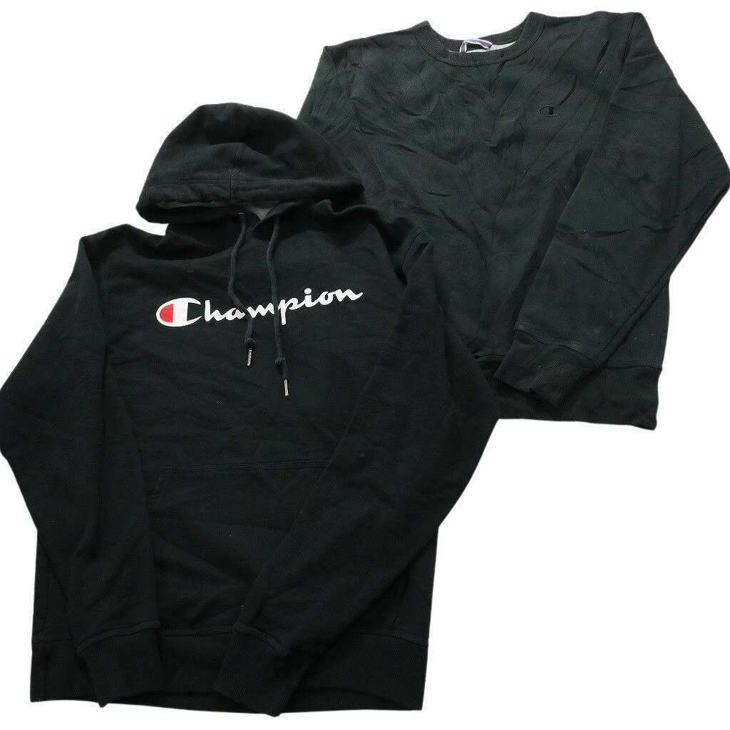 古着卸 まとめ売り チャンピオン Champion 黒 スウェット 8枚セット (メンズ S /M ) アームロゴ フーディー ロゴ 無地 中古 古着 NB1829