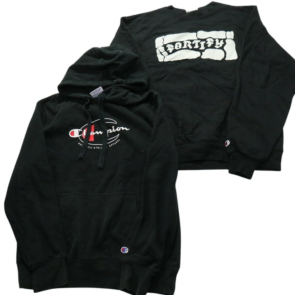 古着卸 まとめ売り チャンピオン Champion 黒 スウェット 8枚セット (メンズ S /M ) アームロゴ フーディー ロゴ 無地 中古 古着 NB1829