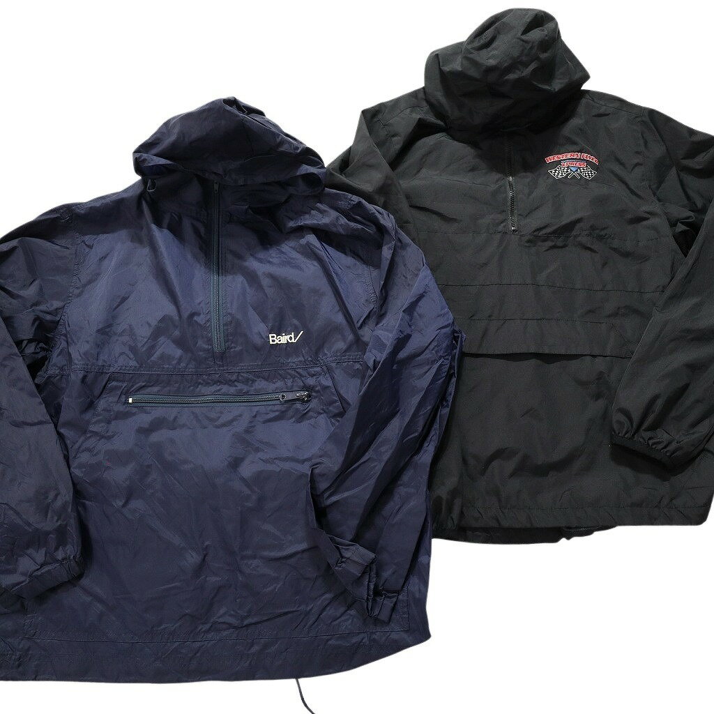 古着卸 まとめ売り アノラックパーカー ジャケット 6枚セット (メンズ M ) バイカラー ワンポイント フーディー ブラック 中古 古着 NB2738