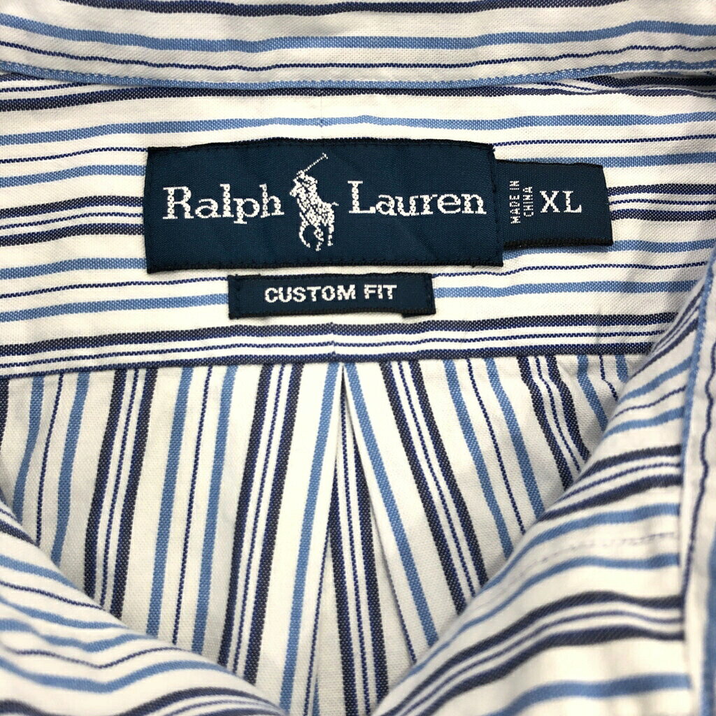 RALPH LAUREN ラルフローレン ボタンダウン ストライプ 長袖シャツ ホワイト(メンズ XL)中古 古着 U8563