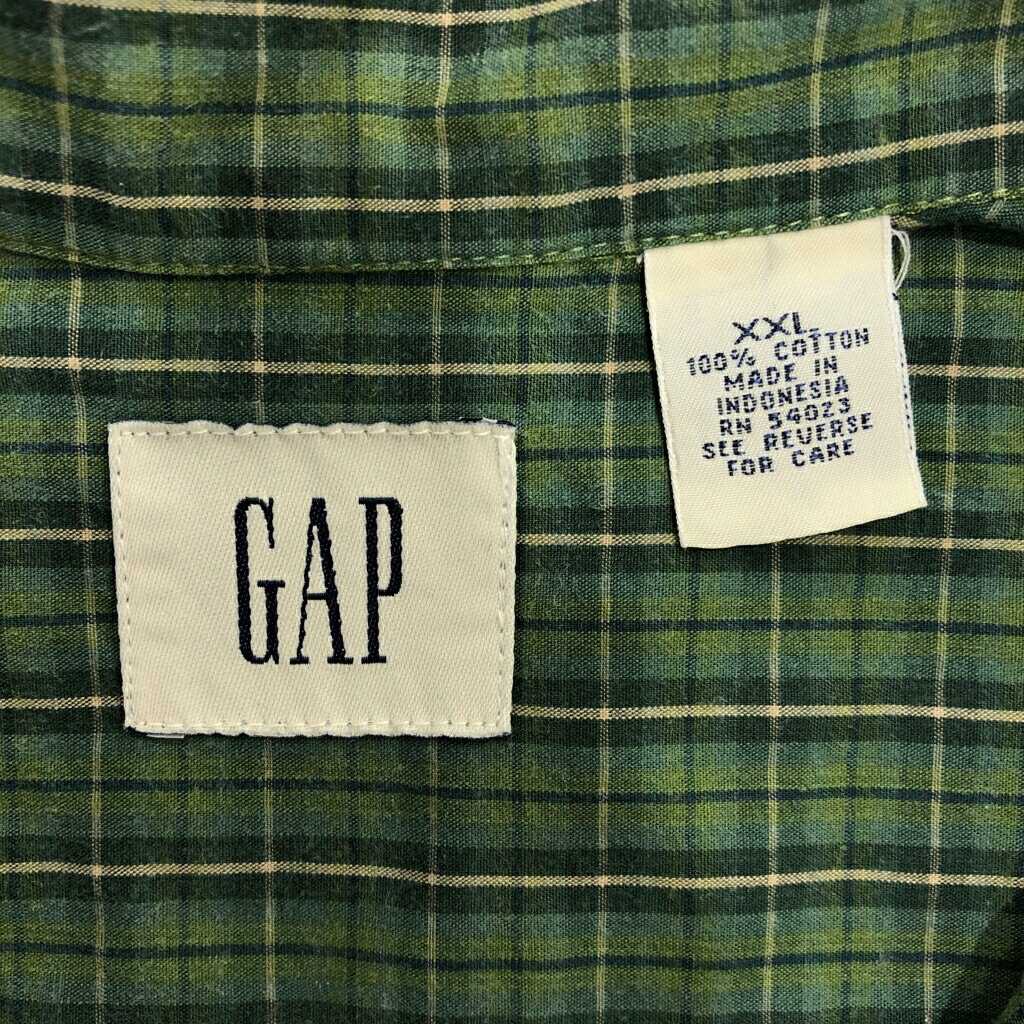 00年代 GAP ギャップ 長袖シャツ 大きいサイズ チェック グリーン(メンズ XXL)中古 古着 U8603