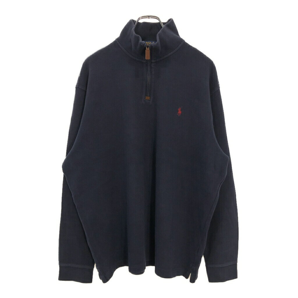 Polo by Ralph Lauren ポロ ラルフローレン ハーフジップ コットンセーター ネイビー(メンズ XL)中古 古着 U8795