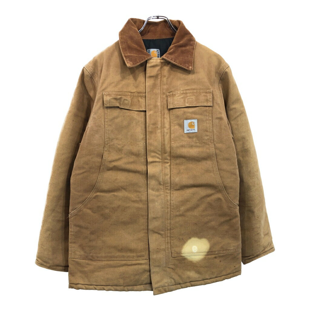 DESCRIPTION ブランドCarhartt/カーハート サイズ【サイズ】42 R【実寸】 肩幅：約50cm着丈：約75cm身幅：約61cm袖丈：約62cm 主な素材表地 : コットン裏地 : ナイロン中綿 : ポリエステル 色ライトブラウン 仕様 生産国 : USA製ウエストドローコード、裏地キルティングトラディショナルコート 状態 汚れ：袖、袖先、腹部、腰、裾特記事項：変色 商品管理番号V0064 ABOUT ITEM商品撮影時の照明やお使いのモニター・ブラウザ等ご覧いただく環境により実物と商品画像の色が多少異なる場合がございます。全てアメリカからの輸入品ですがブランドやアイテムによりそれぞれサイズ感が異なります。生地の伸縮や厚み等、測定に多少の誤差が生じる場合がございますが、表記サイズと合わせまして実寸値を記載させていただいておりますので必ずご確認ください。新品や未使用品と記載があるもの以外は全て中古品ですので、程度は異なりますが使用感がございます。状態は慎重に確認し商品説明や画像により記載しておりますが、全てを記載することは中古品の特性上困難です。ご不明な点やご質問がございましたらお気軽にお問い合わせください。
